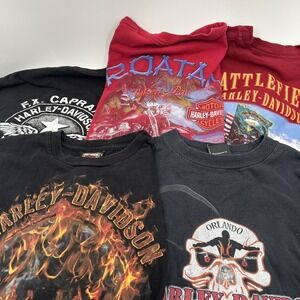 Lot of 5 Harley Davidson Lot Size L Skulls Flames Motorcycles Biker USA Flag SS